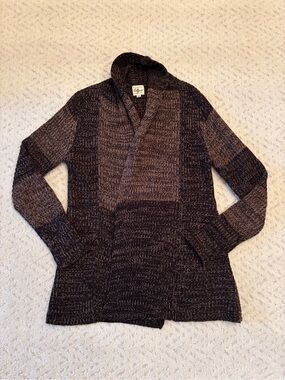 Effeci Knitted Cardigan Sweater Size S Brown Black Open Front Dark Academia